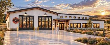 Modern farmhouse style fire station rendering