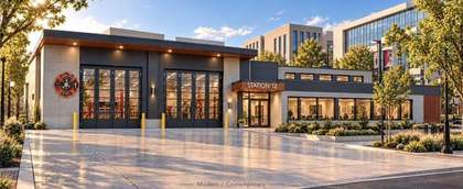 Modern contemporary style fire station rendering